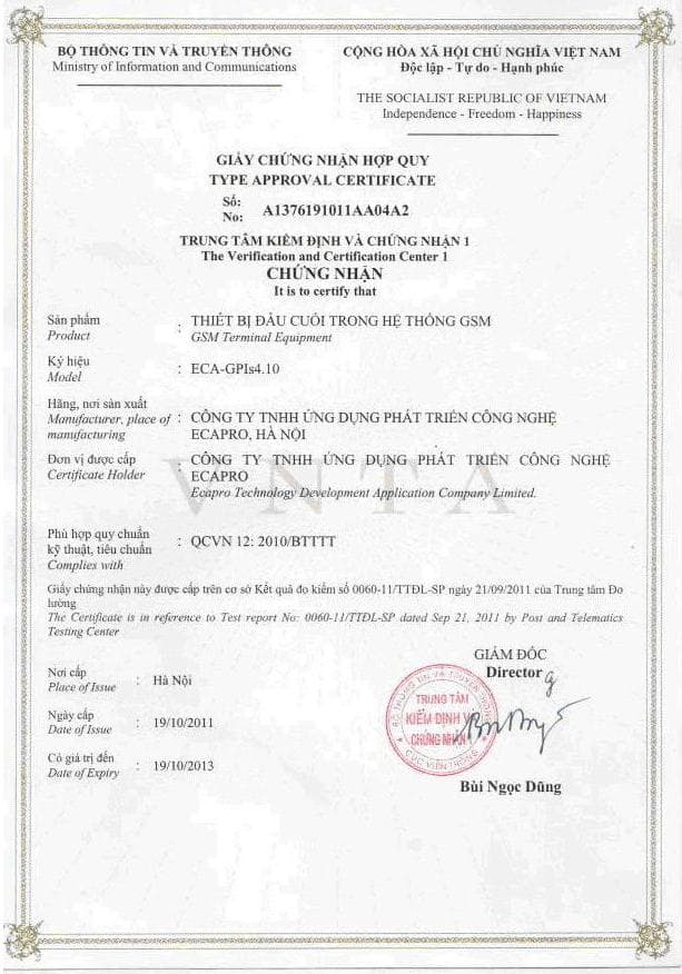 Thiết Bị Trong Hệ Thống GSM Được Bộ Thông Tin Và Truyền Thông Cấp Giấy Chứng Nhận Hợp Quy