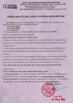 Thông báo tới quý khách hàng về việc nâng cấp phần mềm miễn phí